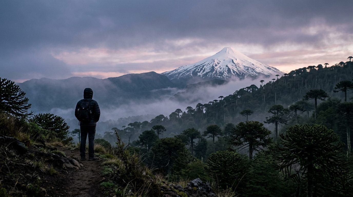 Prenda Volkarra en terreno volcánico del sur de Chile